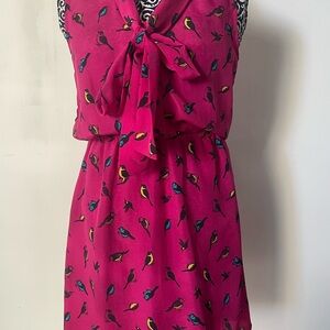 Accidentally In Love Vibrant Pink Dress with Bird Motif